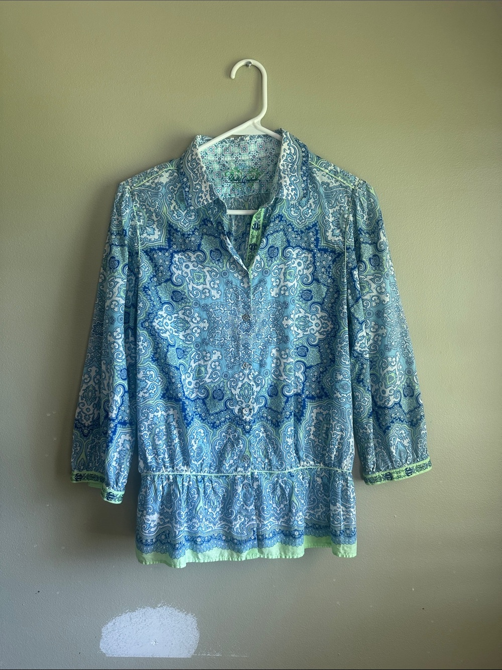 Robert Graham Blue & Green Paisley Long Sleeve Top